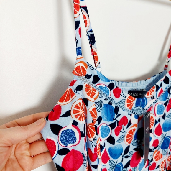 Marks & Spencer Blue Red Fruit Print Strappy Midi Dress BNWT Size 12 - Picture 4 of 9